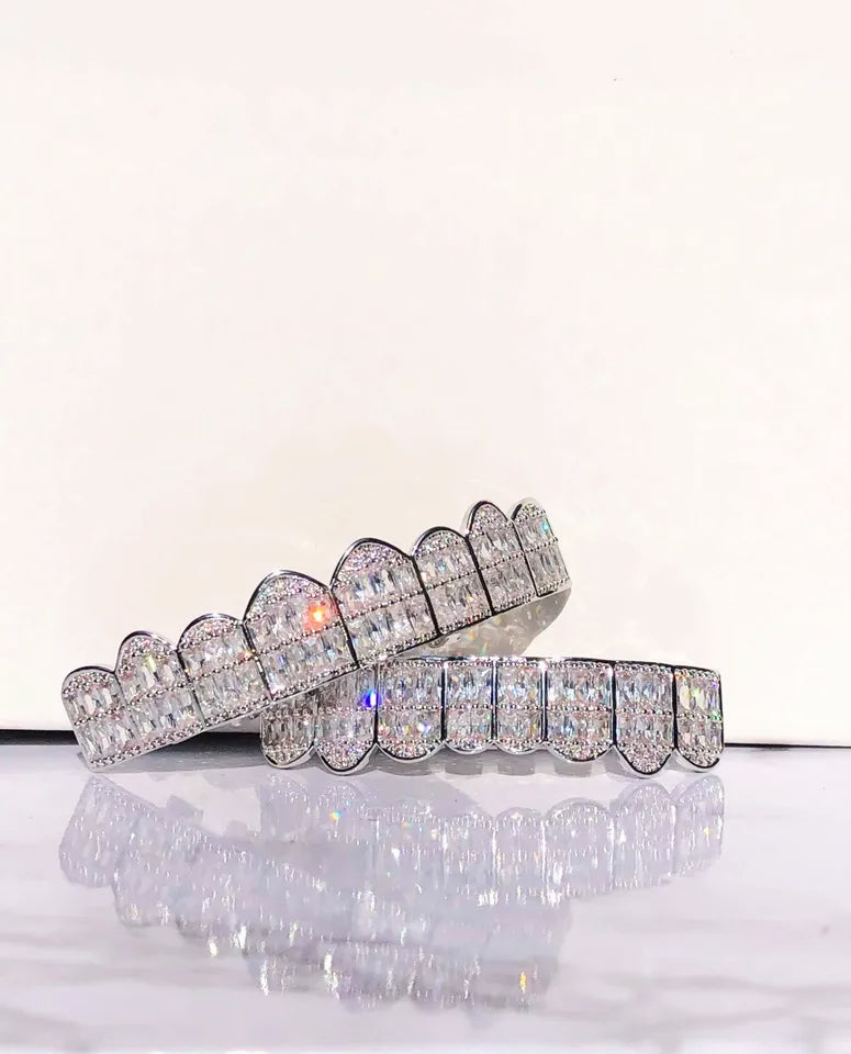Custom 925 Silver 8 On 8 Moissanite Baguette Diamond Grillz