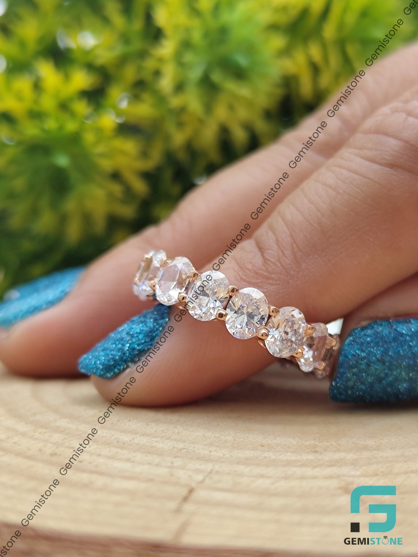 Womens Wedding Moissanite Diamond Oval Eternity Band