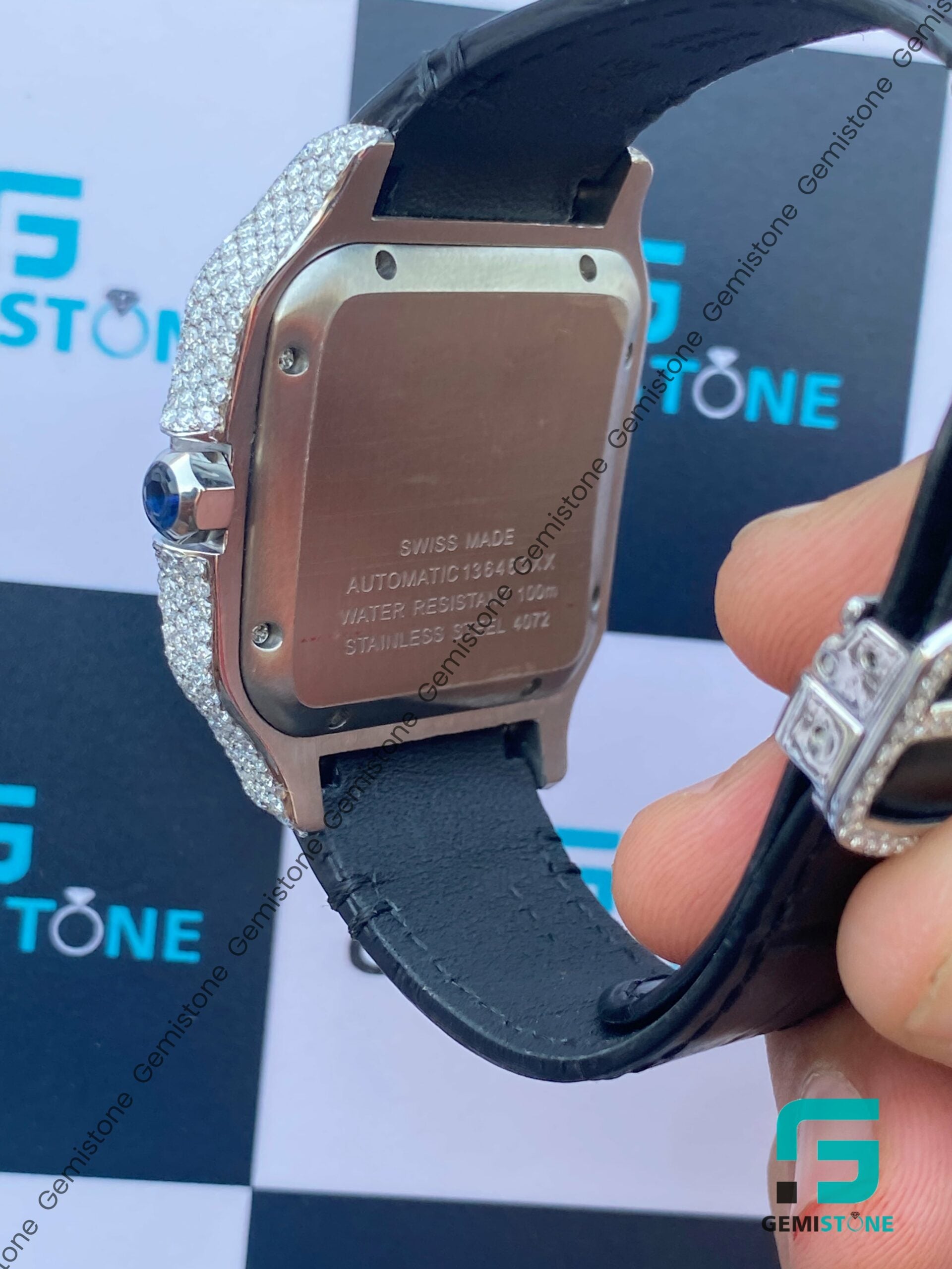 Moissanite-Black-Strap-Watch