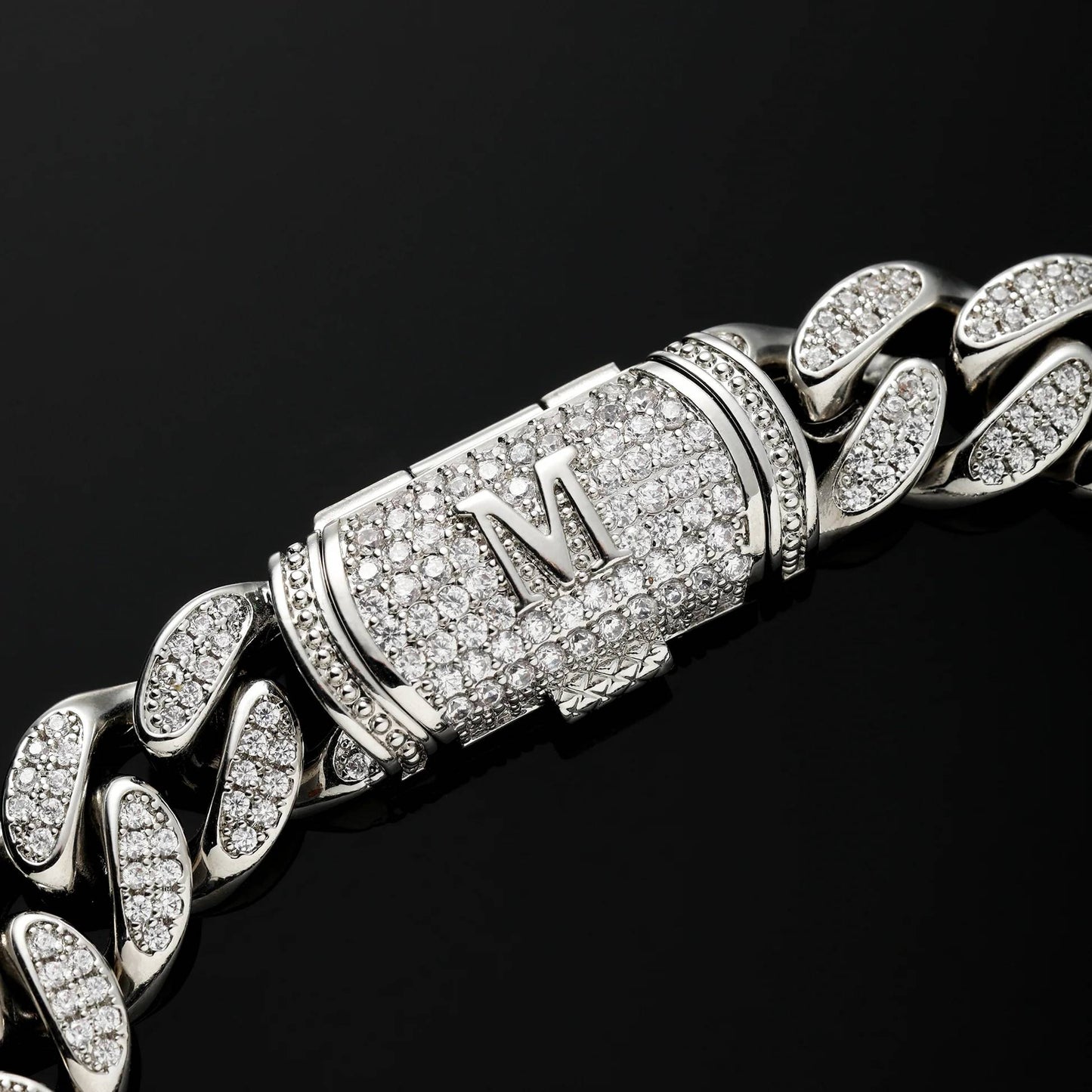 12mm VVS Moissanite Initial Letter Cuban Link Bracelet 12MM
