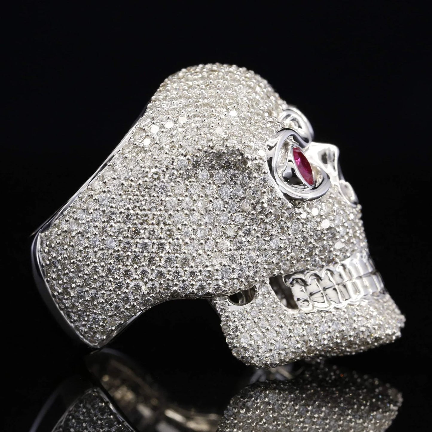952 Silver Round Moissanite Hip Hop Diamond Skull Ring
