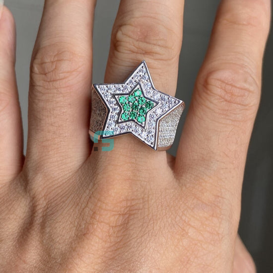 Full Eternity Diamond Star Ring For Men 10K White Gold