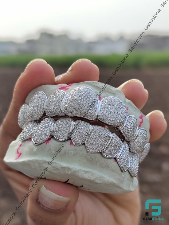 Fully Iced Out 8 Top 8 Bottom VVS Moissanite Grillz 925 Sterling Silver