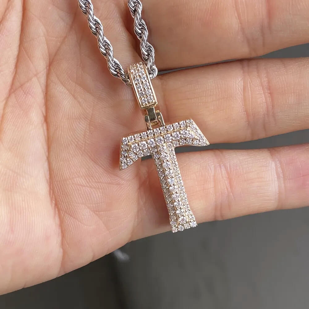 Iced Out Moissanite Custom Initial T Letter Pendant