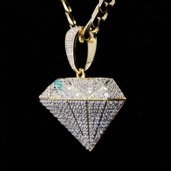 14K Gold Men's Hip Hop Style Moissanite DIAMOND Shaped Pendant