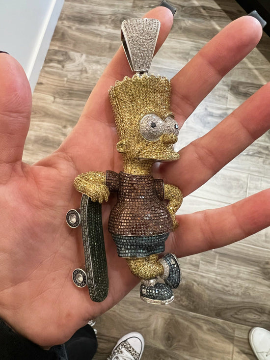 Multi Color Diamond Moissanite 3D Cartoon Bart Simpson Pendant