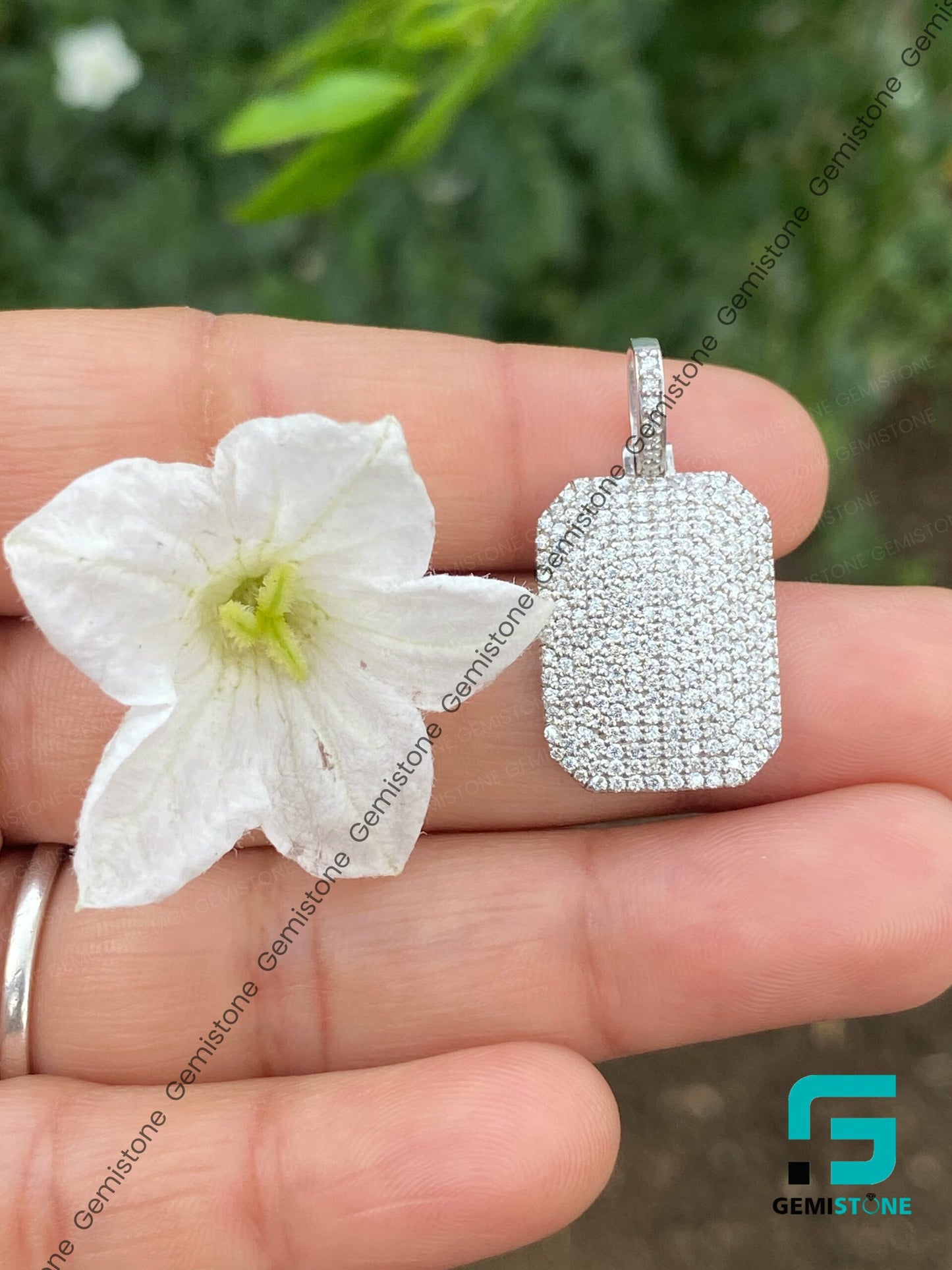Iced Out Moissanite Diamond Dog Tag Pendant