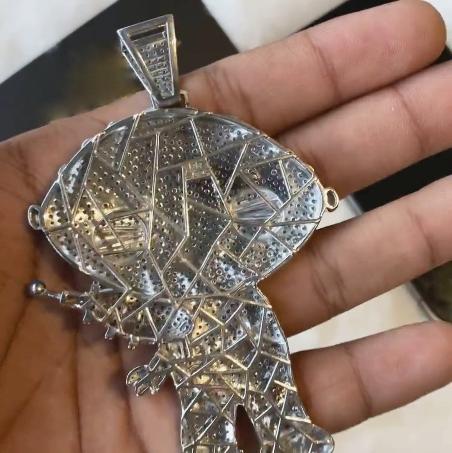 3" Long 1.5" Wide Moissanite Iced Out Cartoon Stewie Griffin Pendant
