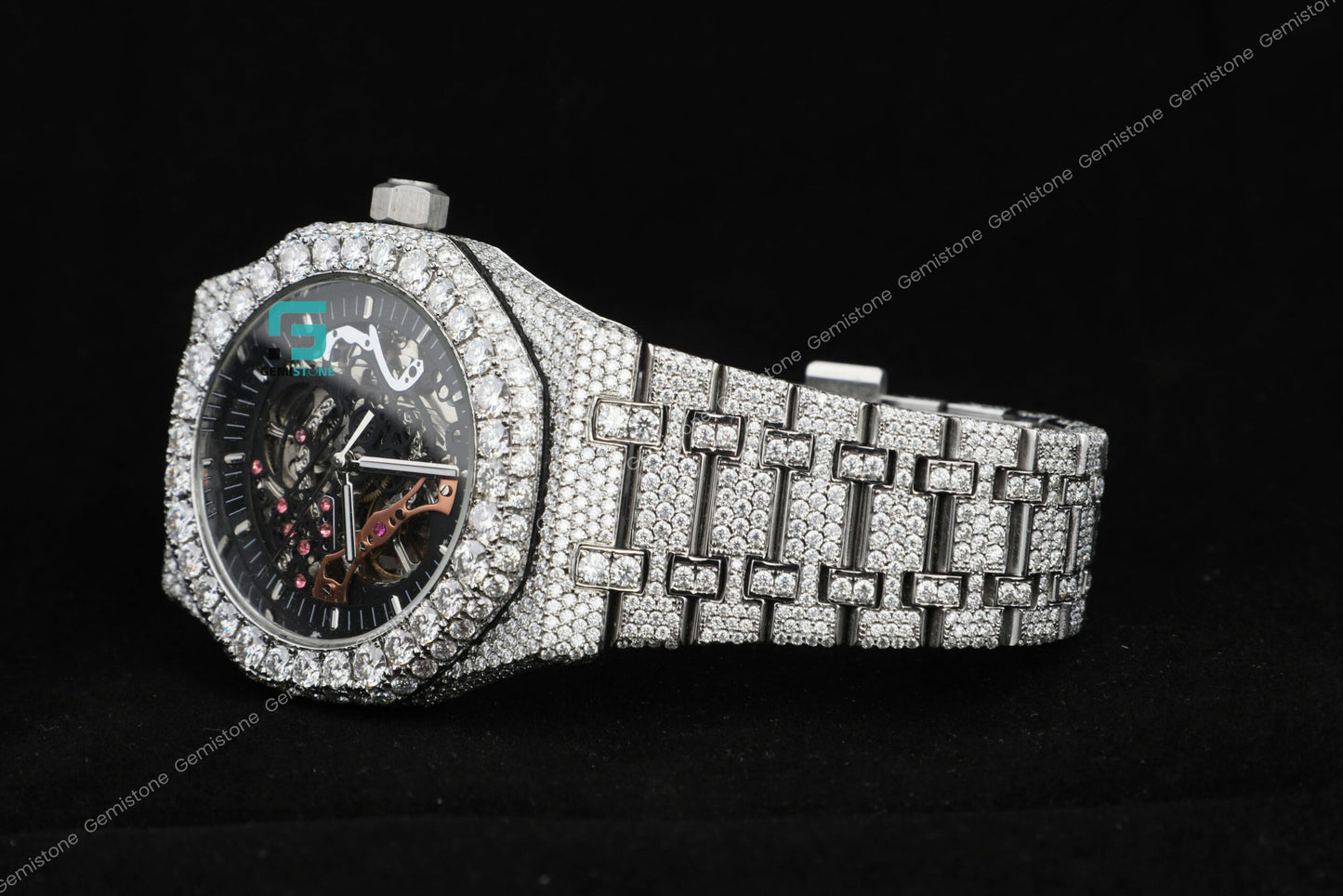 Men's Custom Iced Out Real Moissanite Skeleton Watch For Men
