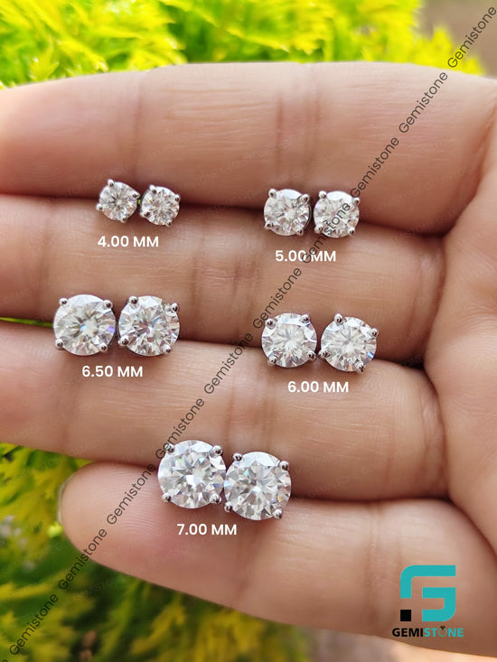 4mm/ 5mm/ 6mm/ 6.50mm/ 7mm Round Cut Moissanite Studs Earrings