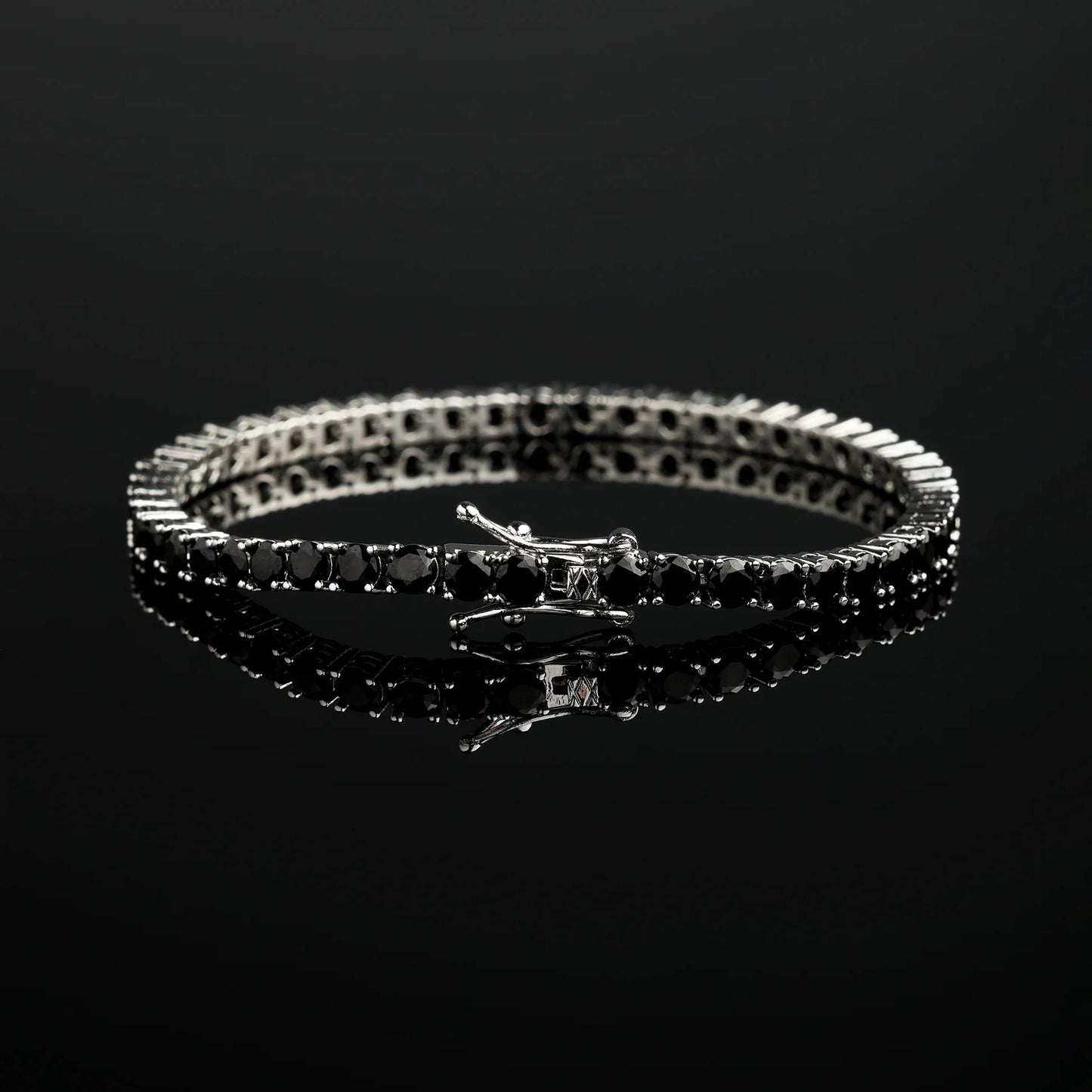4MM Moissanite Mens Black Diamond Tennis Bracelet 925 Silver
