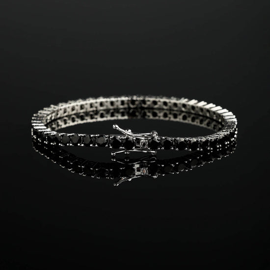 4MM Moissanite Mens Black Diamond Tennis Bracelet 925 Silver