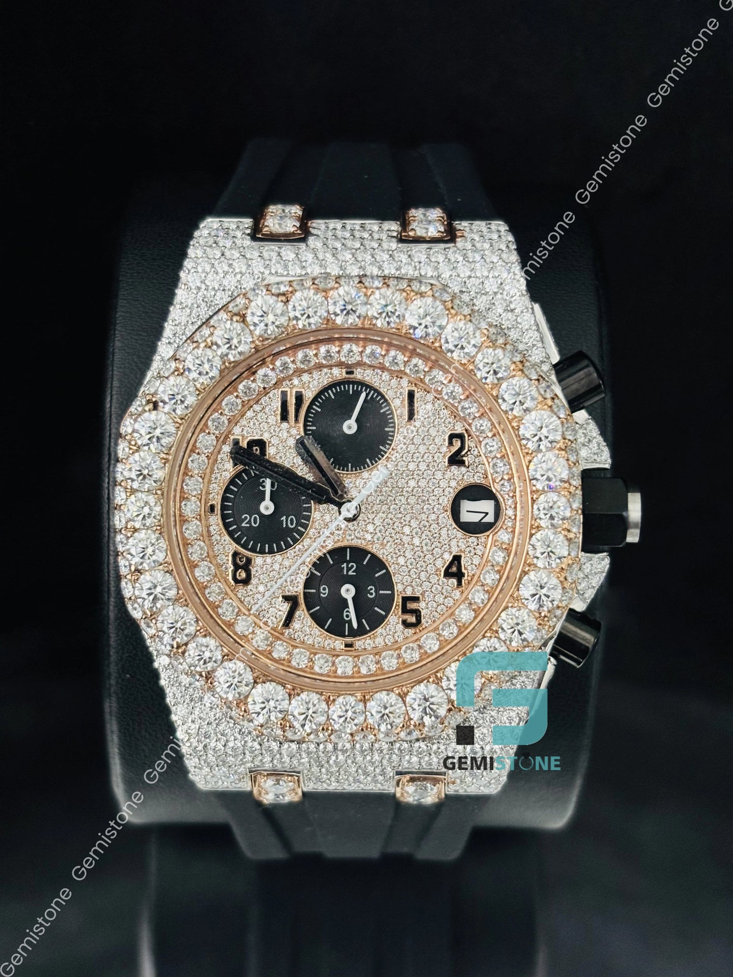 Stainless Steel Yellow Gold Plated Moissanite Watch for Men