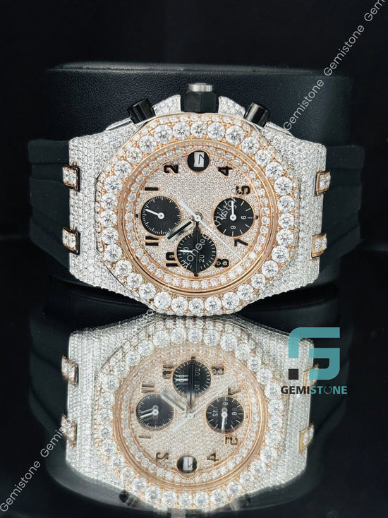 Stainless Steel Yellow Gold Plated Moissanite Watch for Men