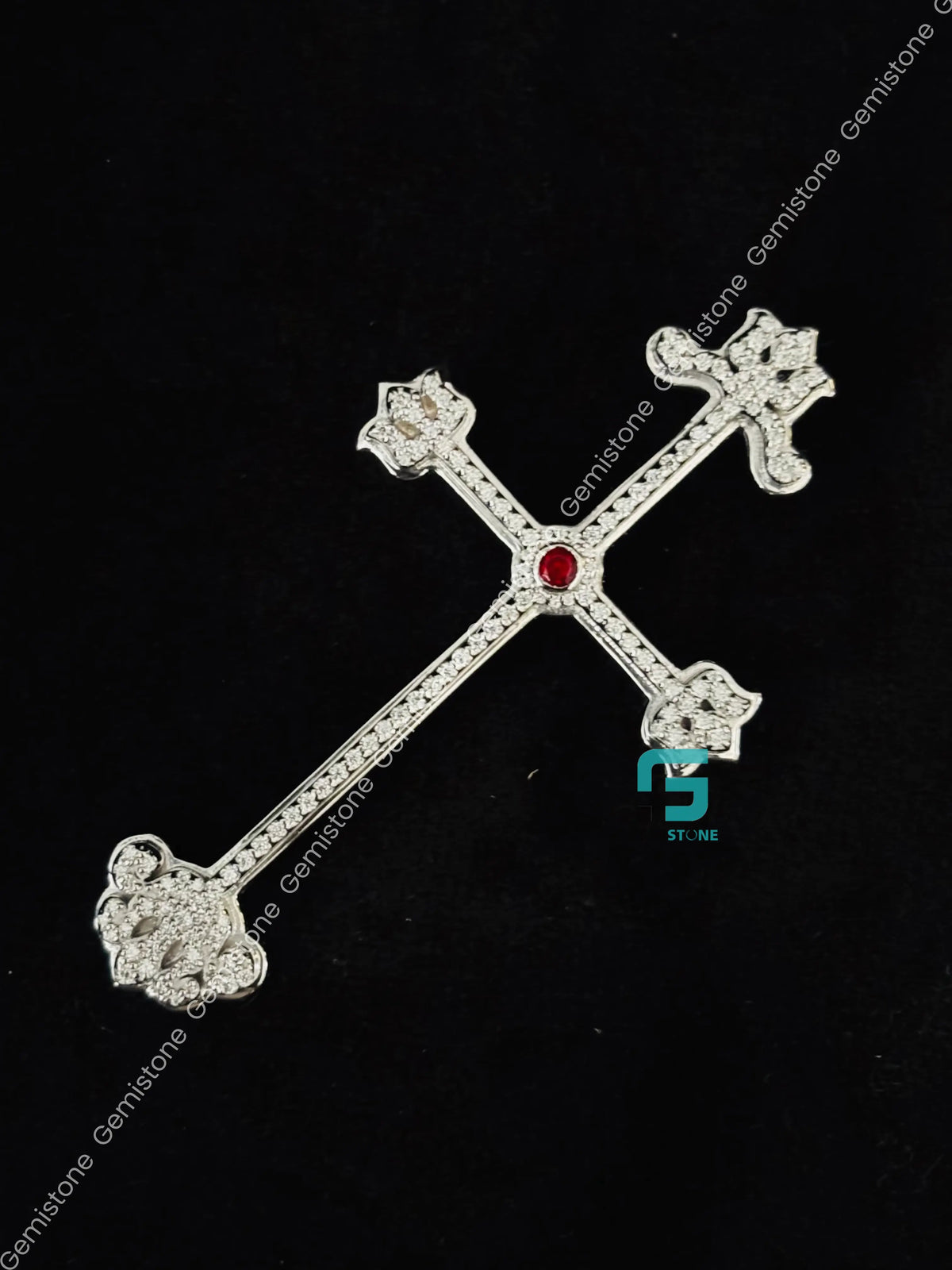 925 Silver Custom Ruby Jesus Cross Moissanite Charm Pendant