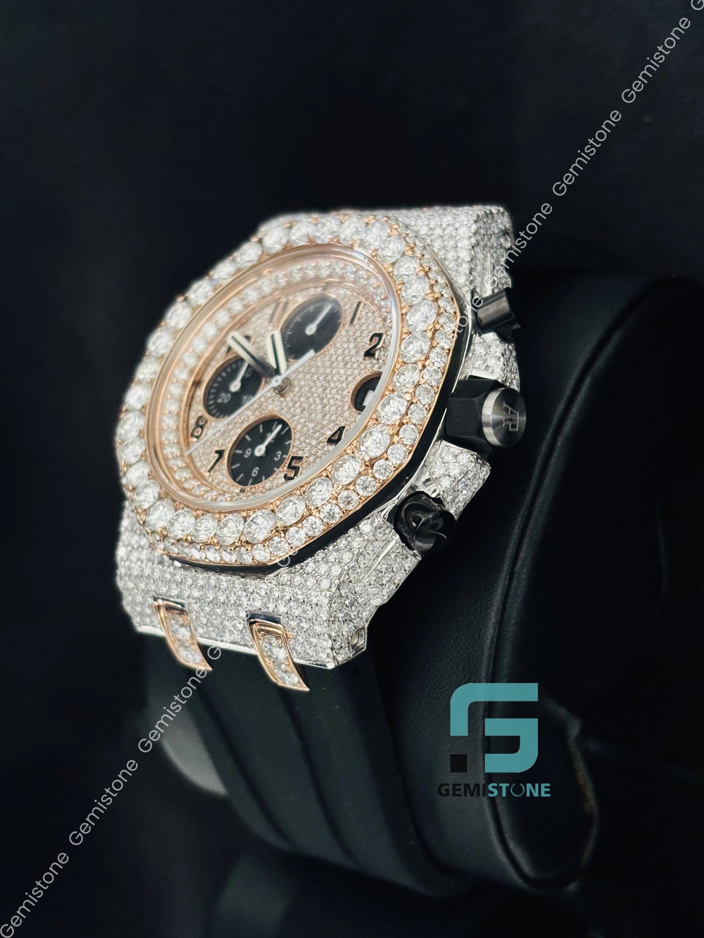 Stainless Steel Yellow Gold Plated Moissanite Watch for Men