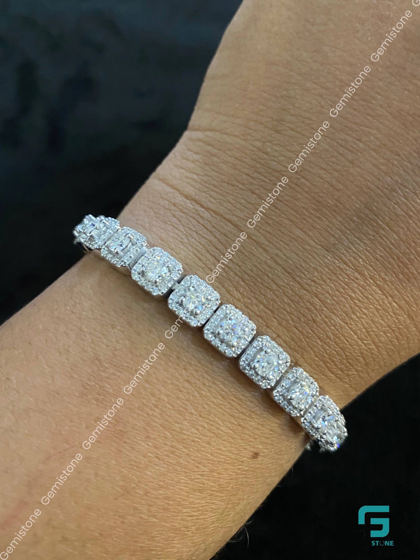 925 Silver 16MM Tennis Halo Moissanite Iced Out Bracelet
