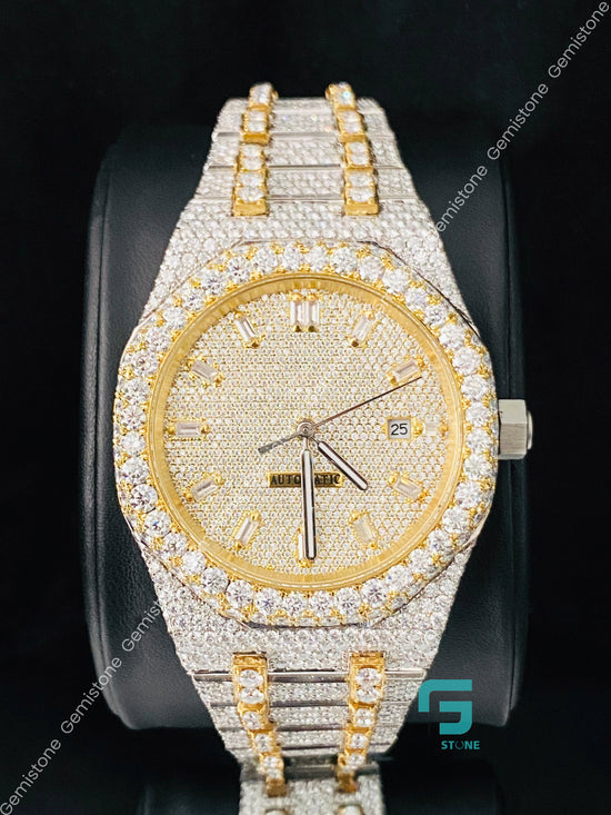 Men's Baguette Bar Fully Studded Rapper Moissanite Watch