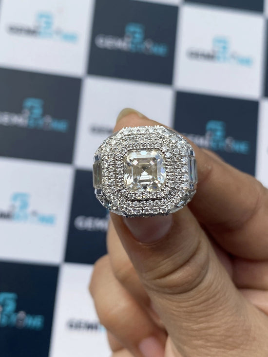 Moissanite Asscher And Round Cut Diamond Ring