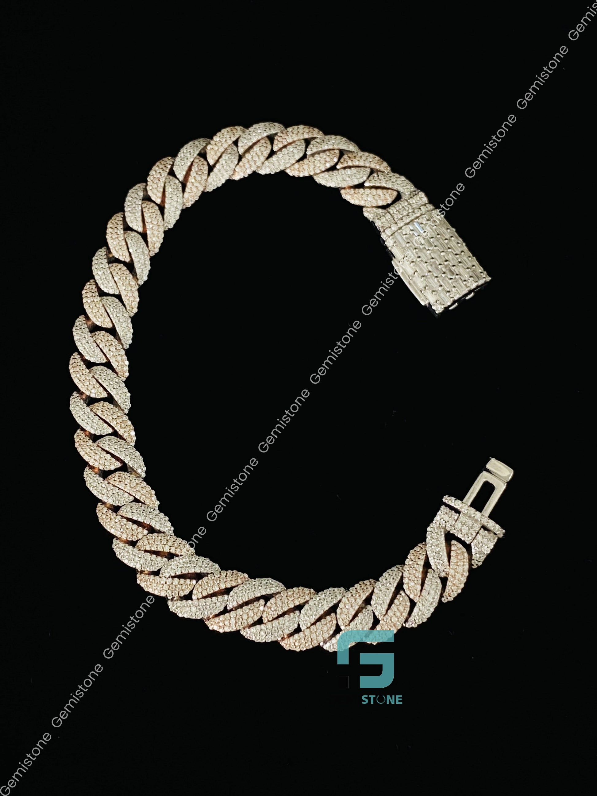 Moissanite Baguette Dual Tone Cuban Bracelet