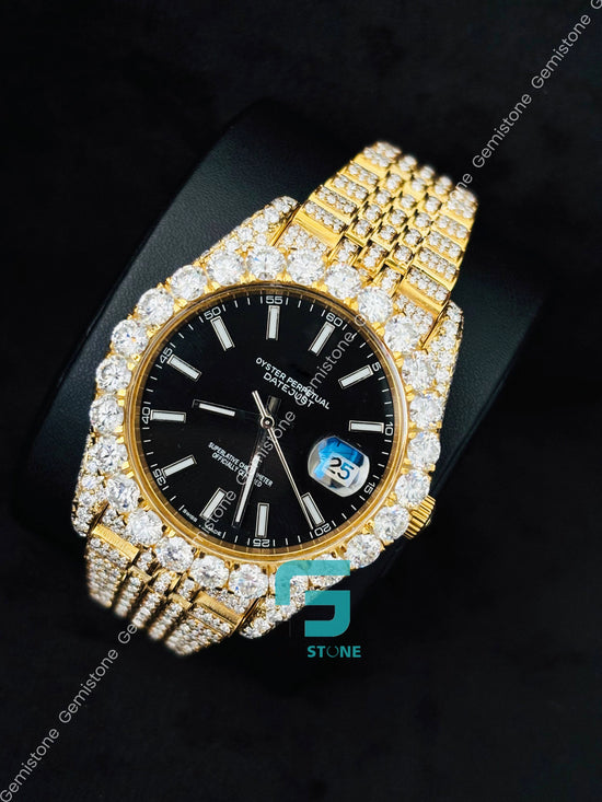 Moissanite Big Bezel Black Dial Watch