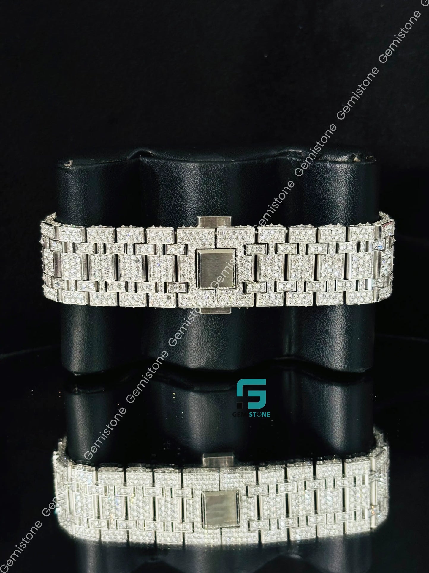 Moissanite Black Bar Iced Out Fully Studded Watch For Men