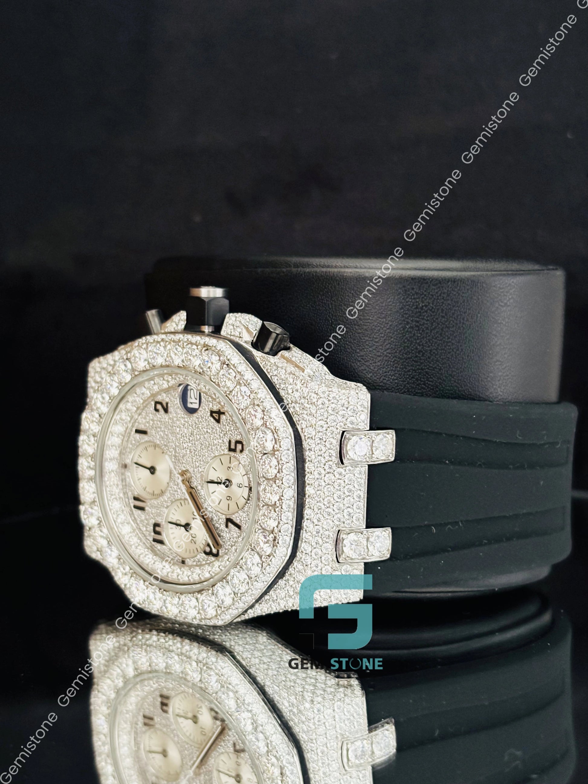 Moissanite Black Number Iced Out Chronograph Watch