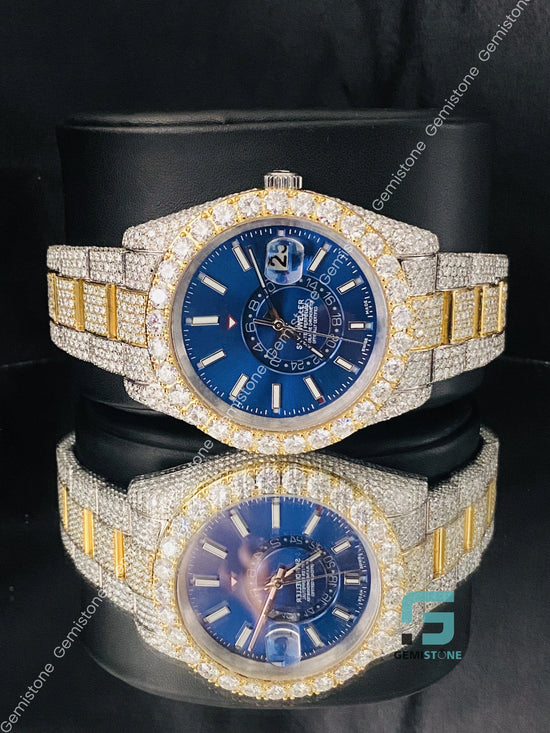 Moissanite Bling Yellow Gold Plated Hip Hop Stainless Steel Watch for Men's