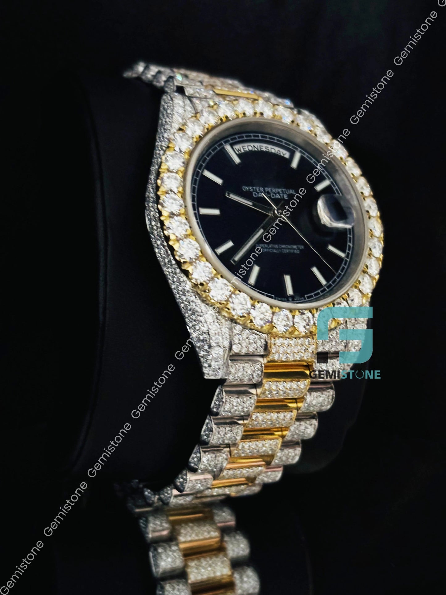 Moissanite Blue Dial hip Hop Watch for Him
