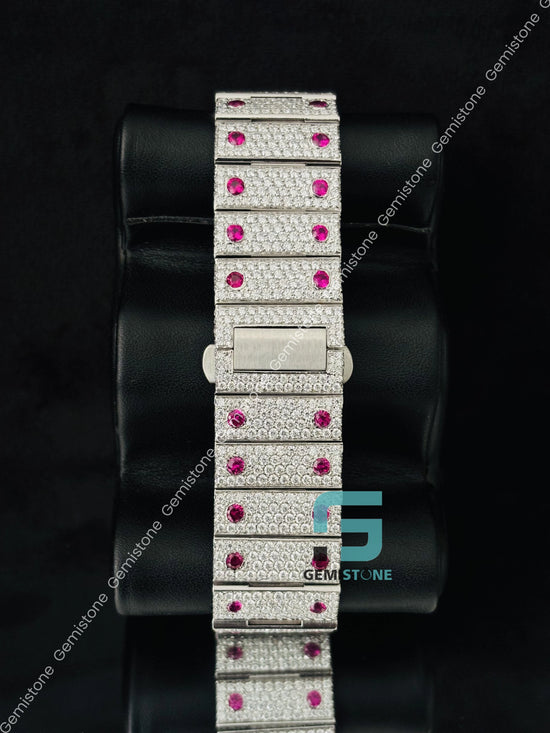 Moissanite Bust Down Hip Hop Pink Roman Number Moissanite watch