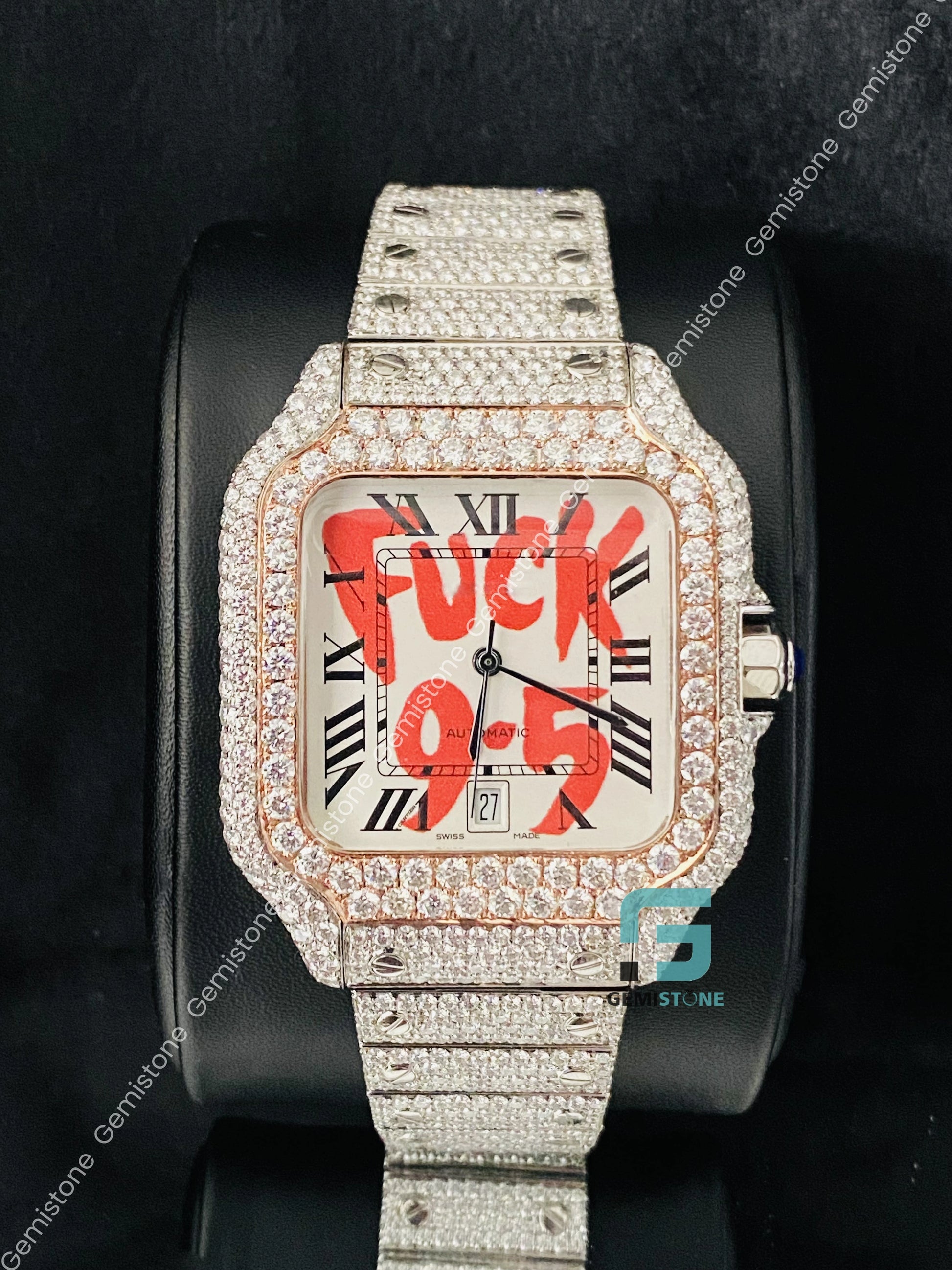 Moissanite Bust Down Roman Number Hip Hop Watch