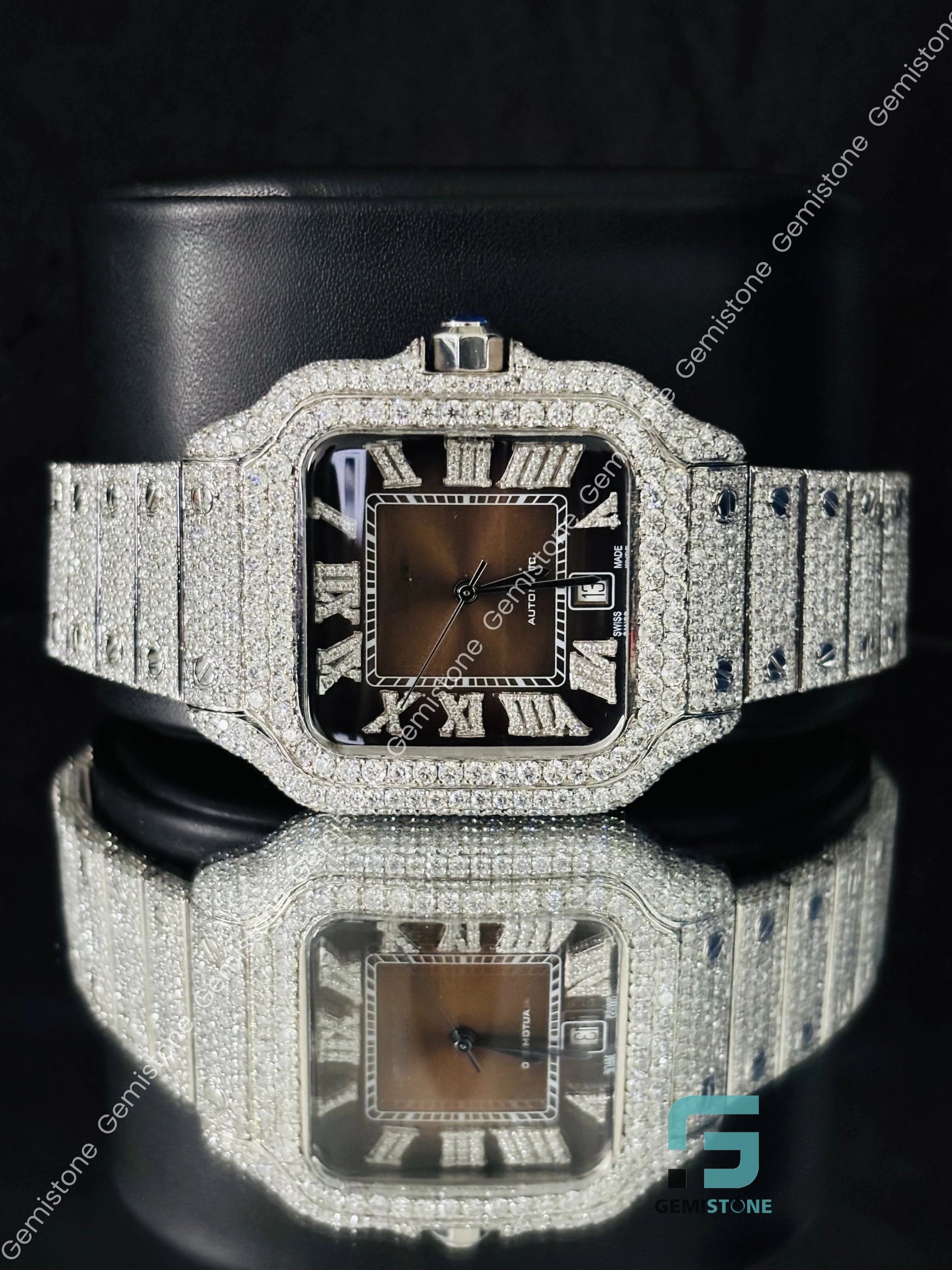 Moissanite Chocolate Dial Cartier Watch