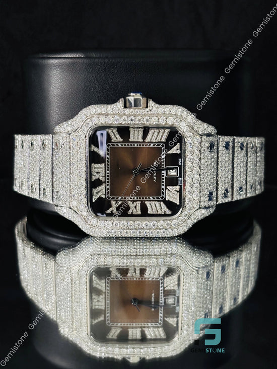 Moissanite Chocolate Dial Cartier Watch