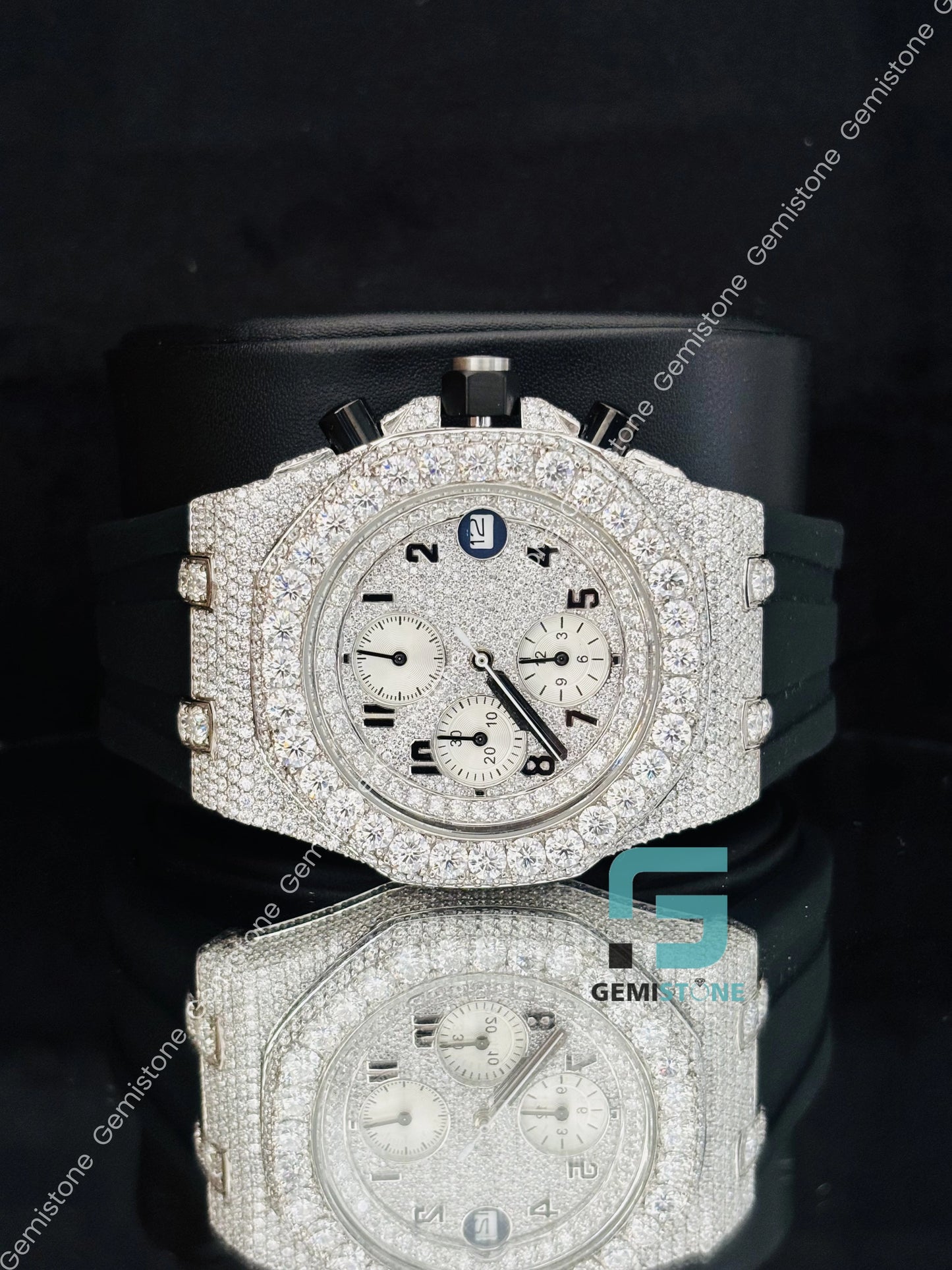 Moissanite Chronograph Black Silicon Belt Watch