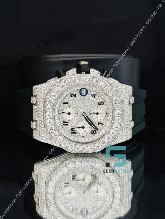 Moissanite Chronograph Black Silicon Belt Watch