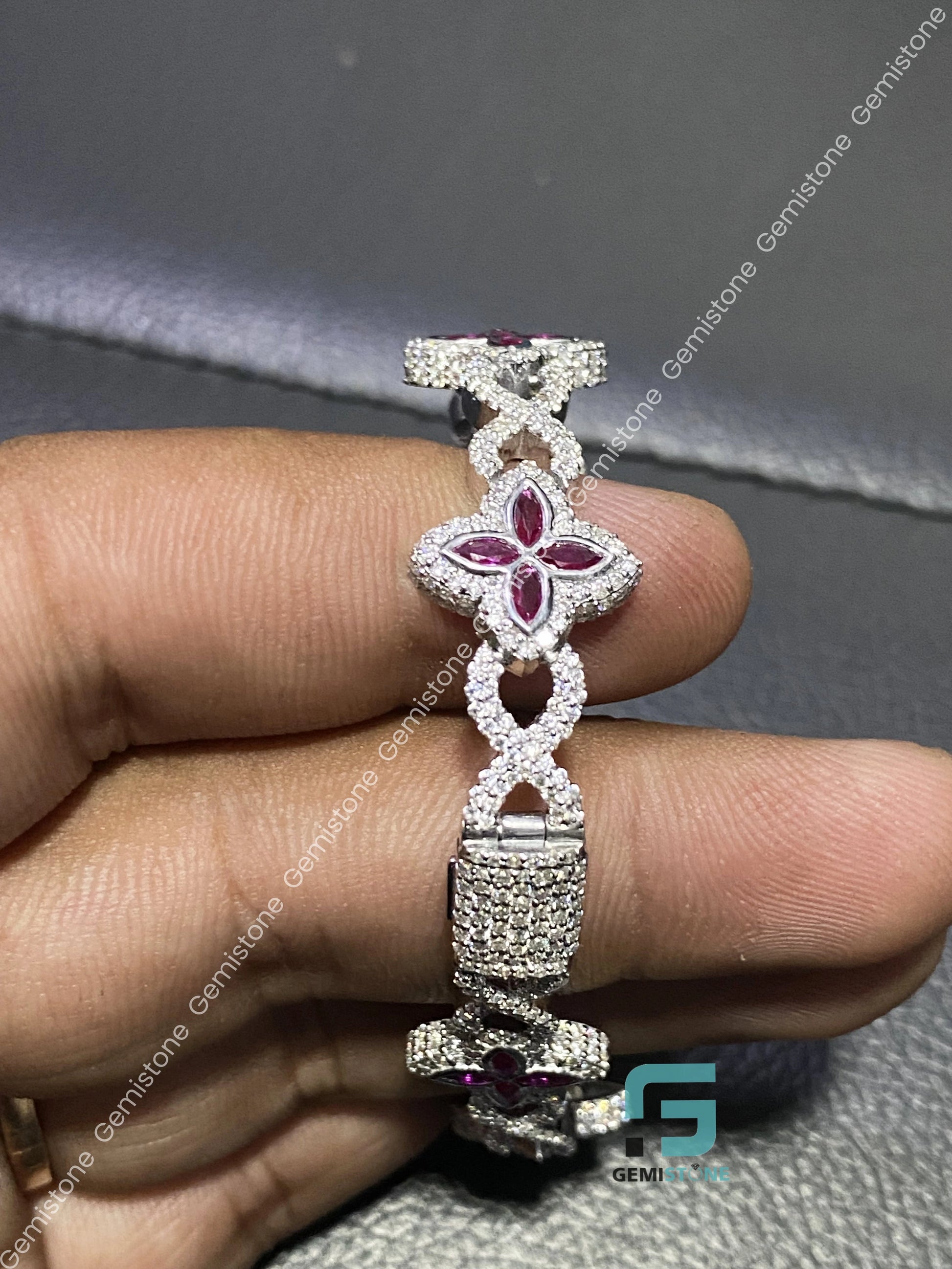 Moissanite Criss Cross Pink Clover Bracelet 