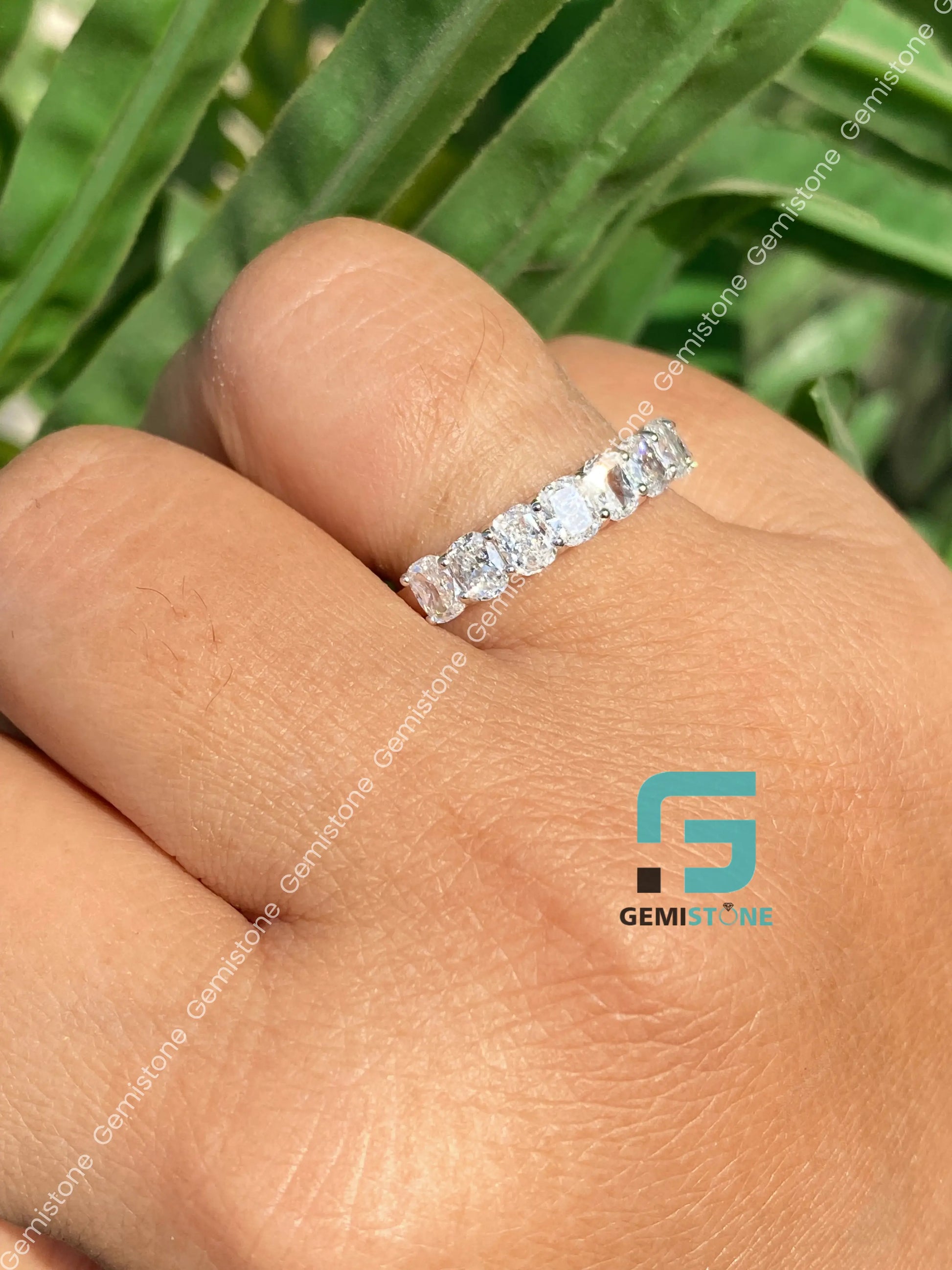 Moissanite Cushion Cut Half Eternity Band