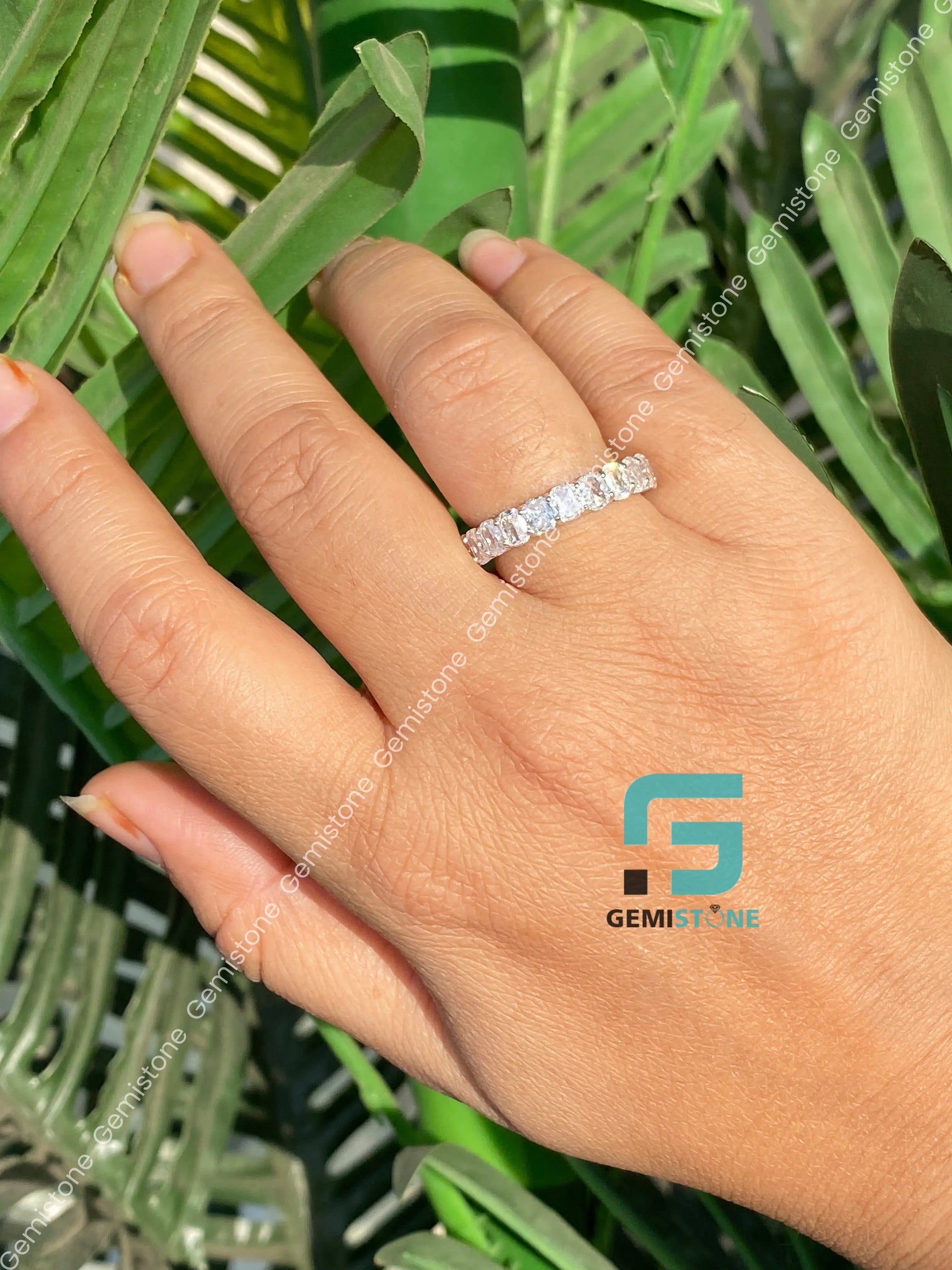 Moissanite Cushion Cut Half Eternity Band For Women