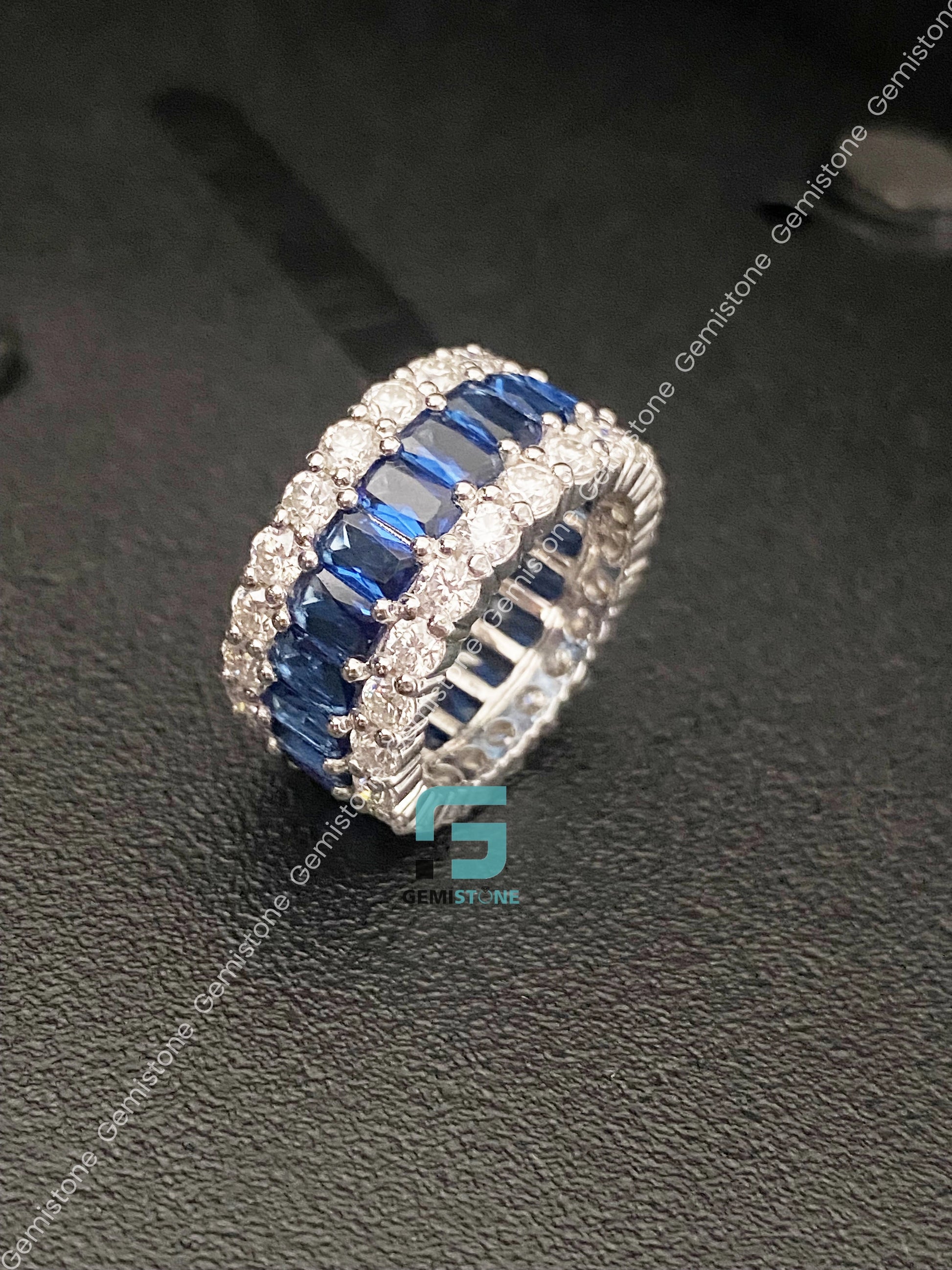 Moissanite Diamond Blue Stone Hip Hop Band