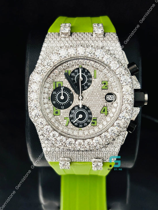 Moissanite Diamond Green Silicon Starp Watch