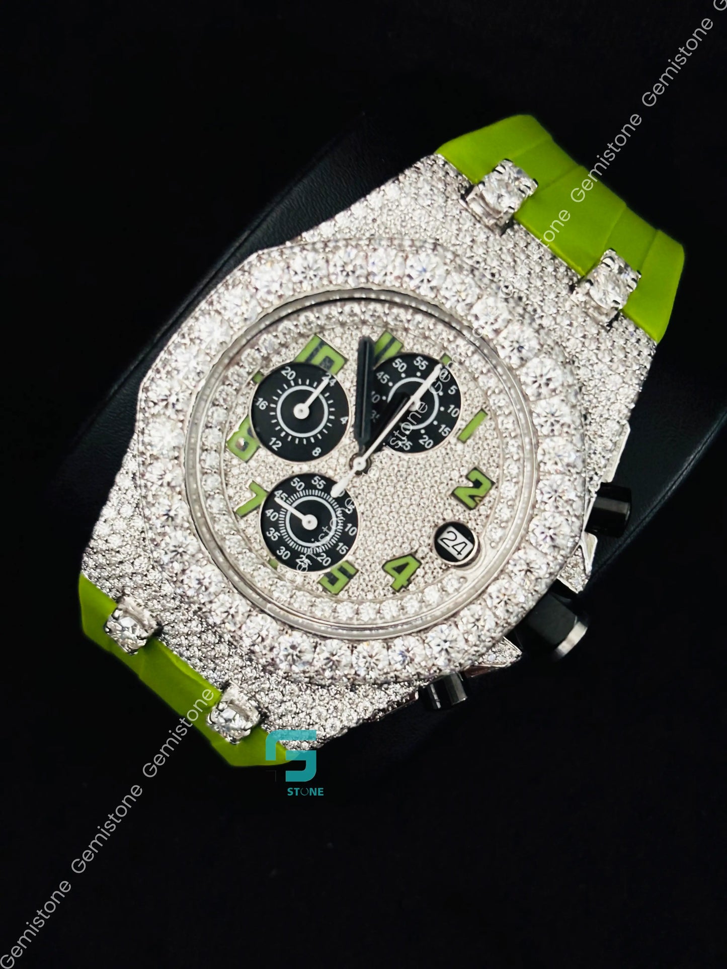 Moissanite Diamond Green Silicon Starp Watch For Men