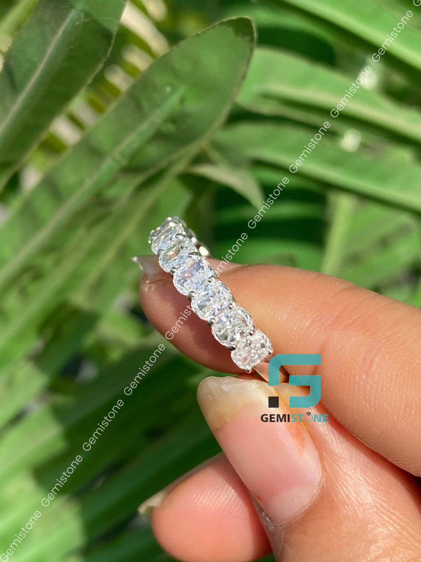 Moissanite Diamond Half Eternity Wedding Band For Her