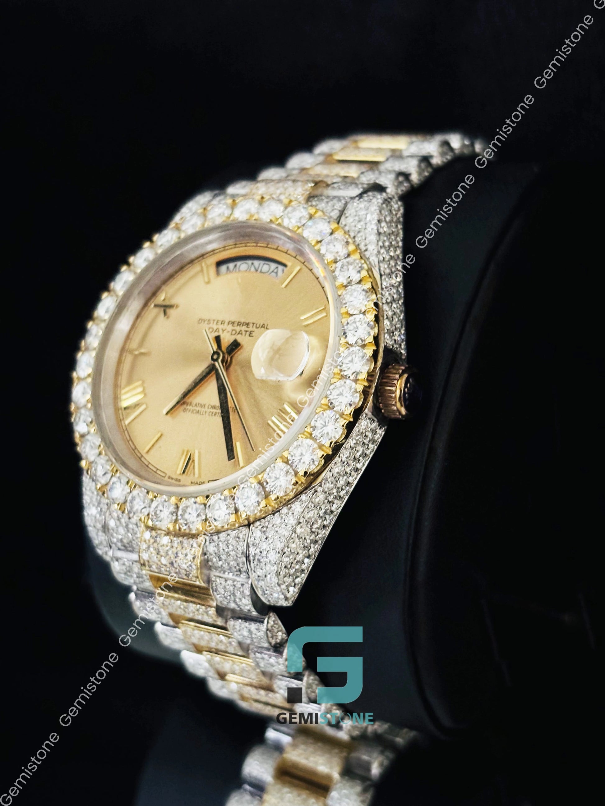 Moissanite Dual Tone Hip Hop Day Date Watch