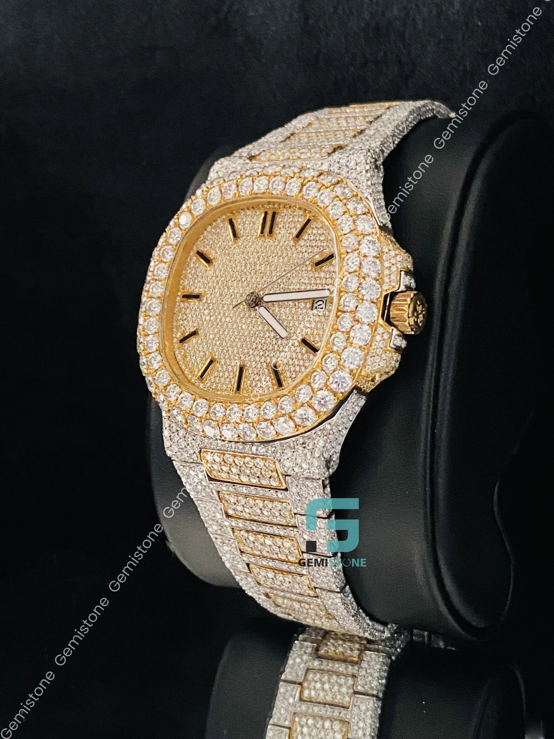 Moissanite Dual Tone Hip Hop Studded Watch