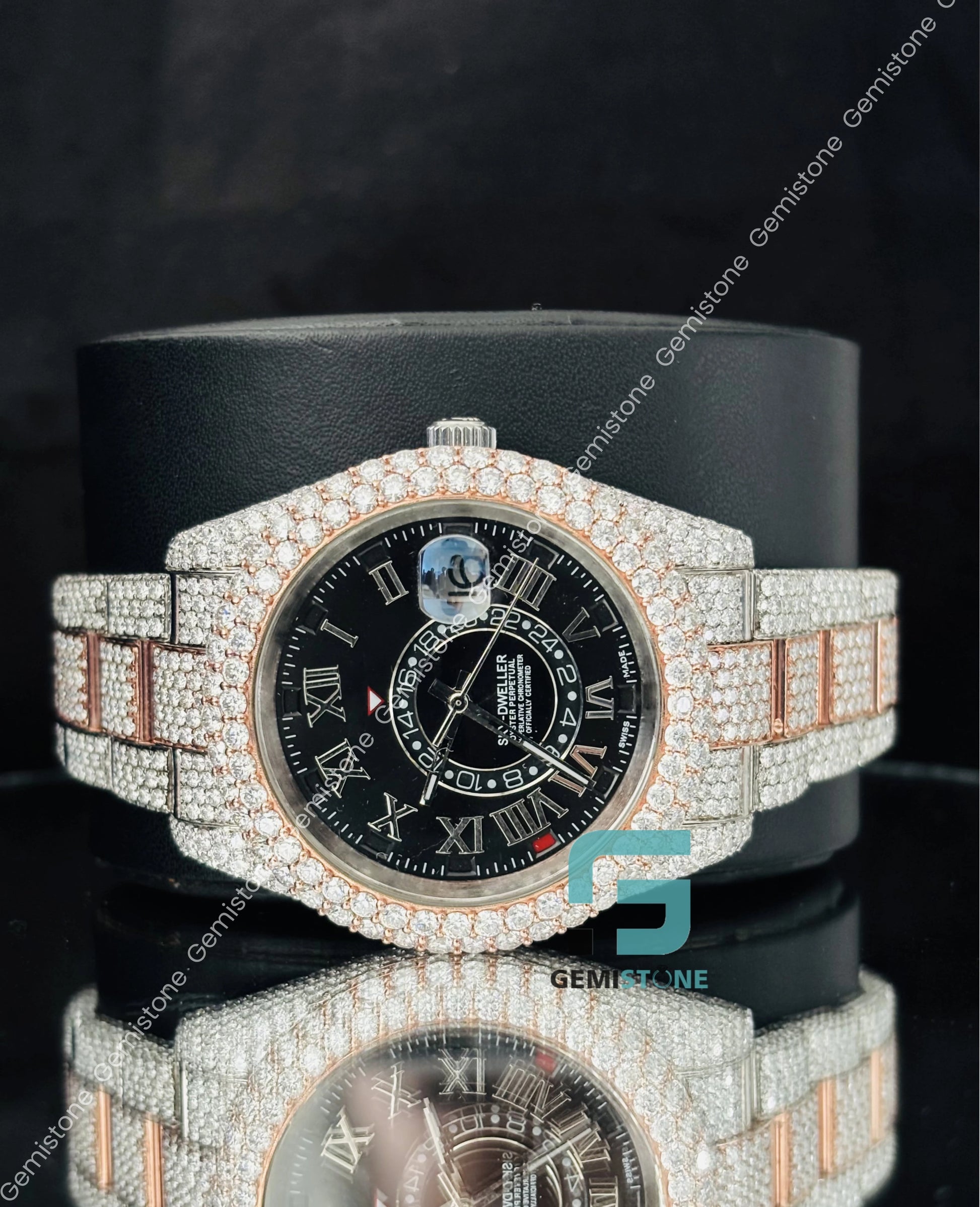 Moissanite Dual Tone Rolex Hip Hop Watch 