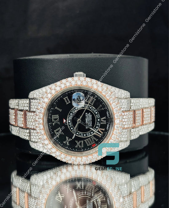 Moissanite Dual Tone Rolex Hip Hop Watch 