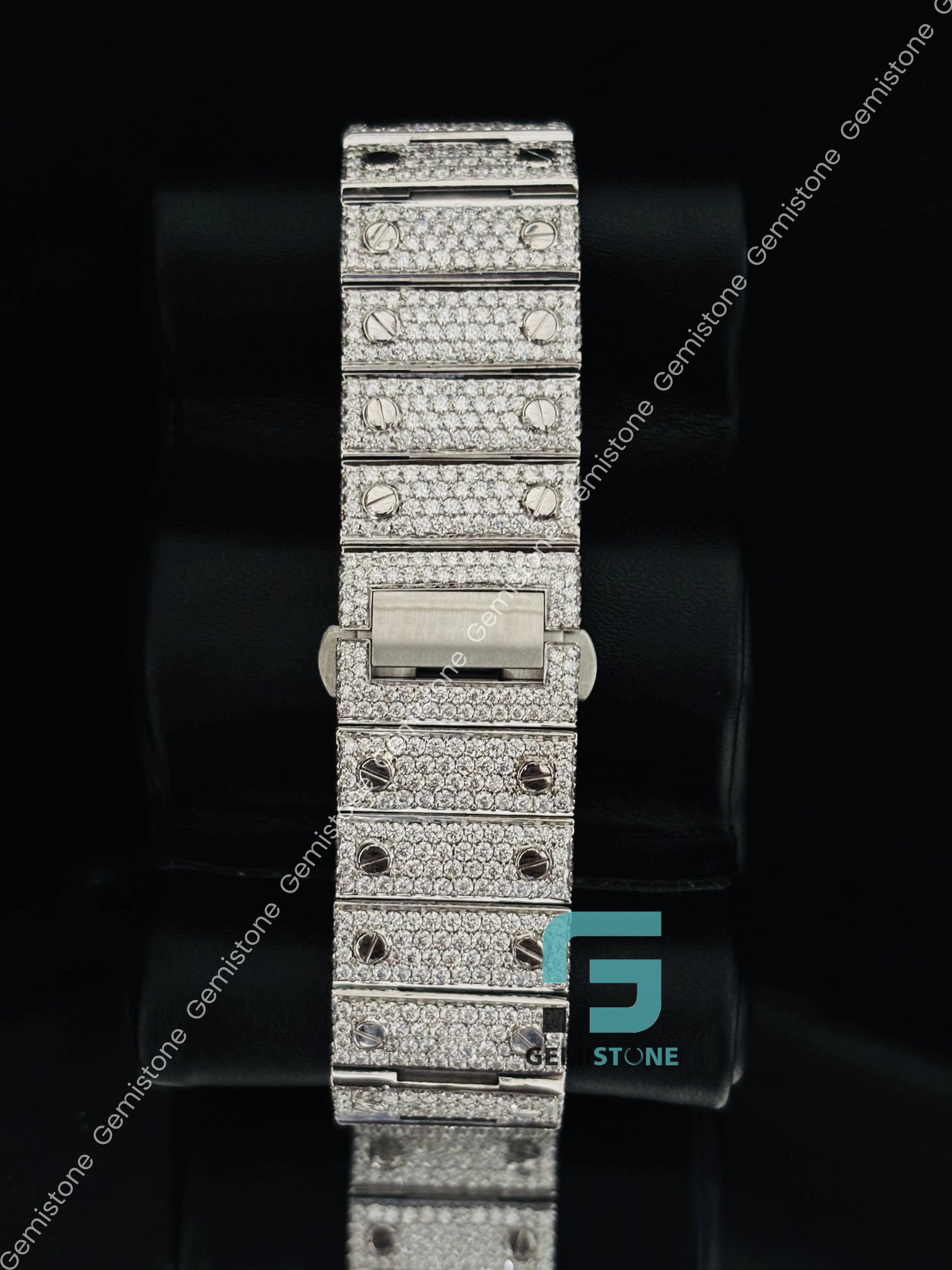 Moissanite Fully Studded Green Roman Number Hip Hop Watch