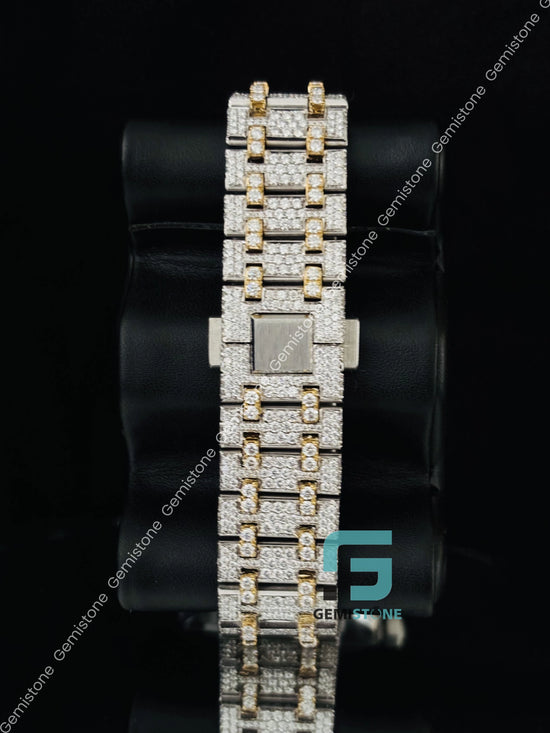 Moissanite Fully Studded Two Tone Hip Hop Watch for Men_s