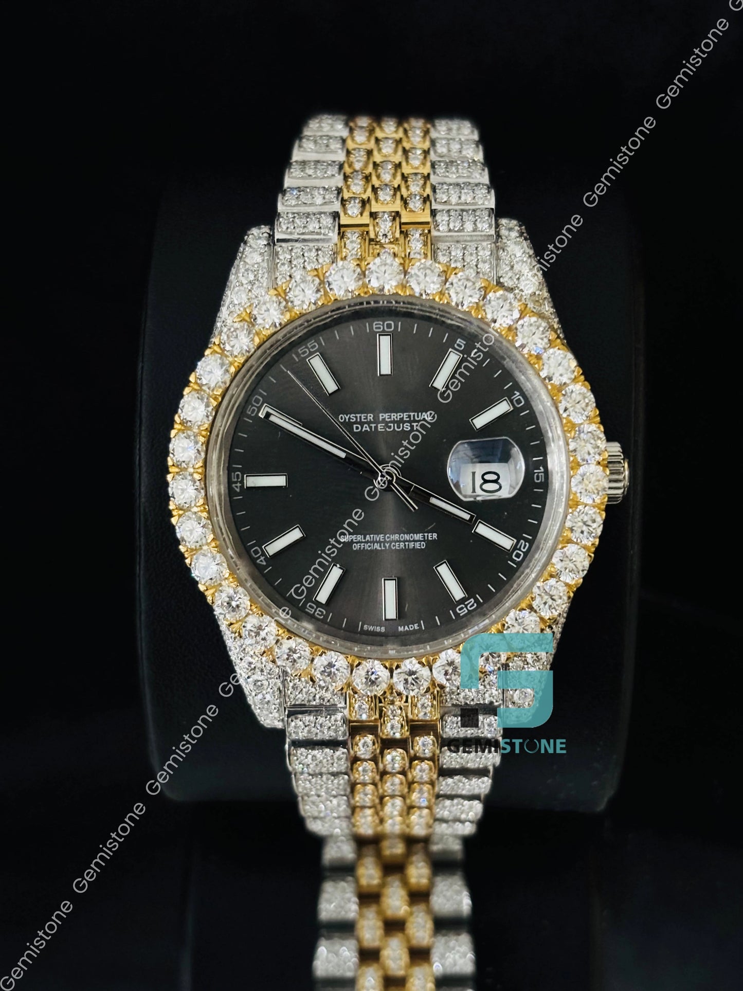 Moissanite Gray Dial Iced Out Watch
