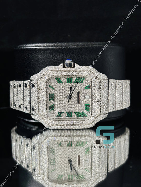 Moissanite Green Roman Number Iced Out Watch